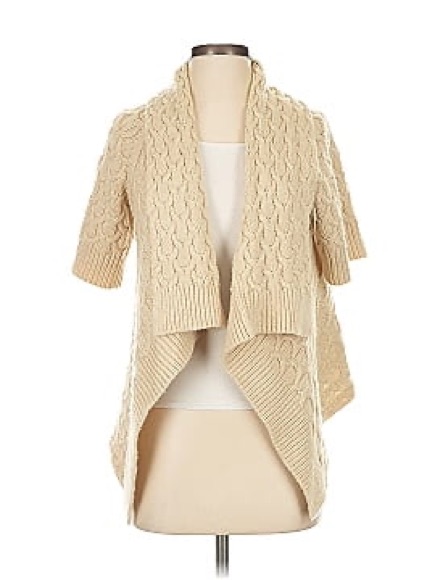 Calypso St. Barth Short Sleeve Open Front Cardigan Wool Camel Blend Small